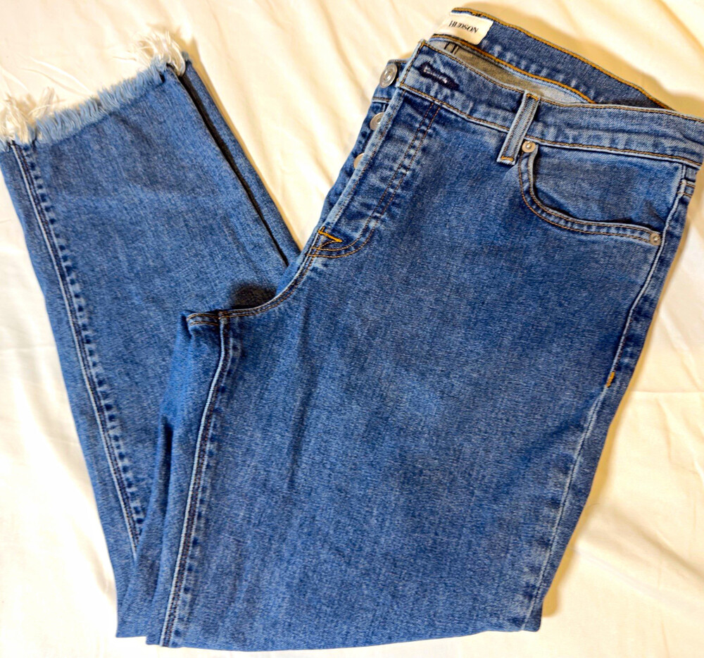 Hudson Luxe Crop Cropped Jeans Womens 29 Slim Stretch Blue Denim Frayed Hem